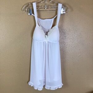 LINEA DONATELLA WOMEN PINK JULIET LACE-TRIM CHIFFON BABYDOLL NIGHT LINGERIE SZ M